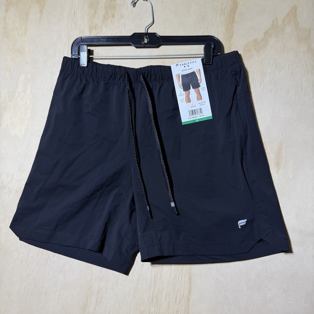 Fabletics Men's Active Shorts XL Black 7" Inseam Zip Pockets NWT Workout Gym